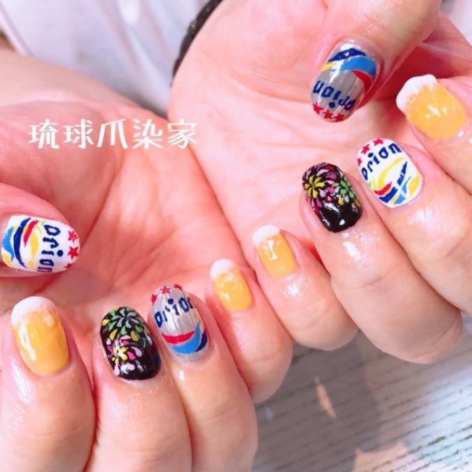 ネイルカタログ オリオンビール 花火の夏ネイル ネイルサロン琉球爪染家 沖縄県 北谷 嘉手納のネイルサロンの検索 予約はナチュラルビューティ